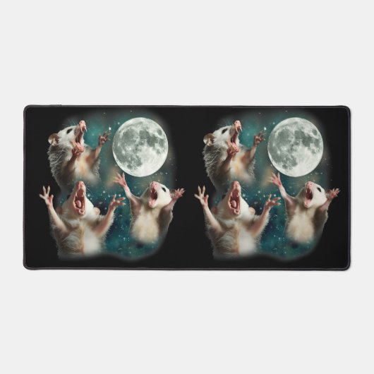 Drie Possum Maan 3Opossum Grappige Rare Vervloekte Bureaumat (Voorkant)