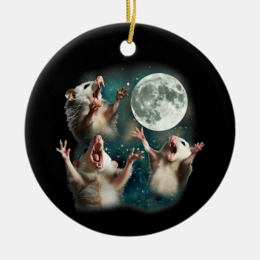 Drie Possum Maan 3Opossum Grappige Rare Vervloekte Keramisch Ornament (Voorkant)