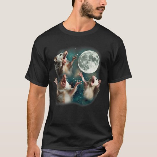 Drie Possum Moon | 3 Opossum Rare Vervloekte Meme T-shirt (Voorkant)