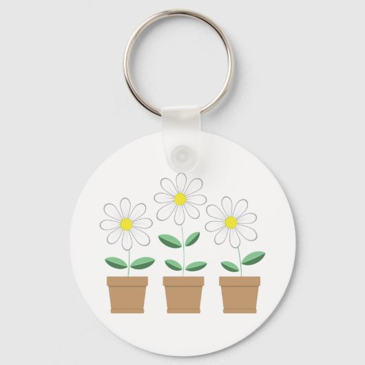 Drie Potted Daisies Sleutelhanger (Voorkant)