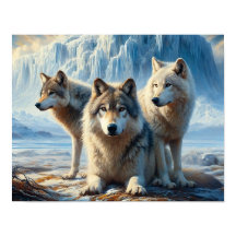 Drie prachtige Arctische wolven in Gletsjer Tundra