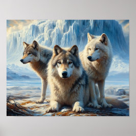Drie prachtige Arctische wolven in Gletsjer Tundra Poster