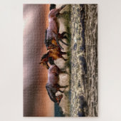 Drie prachtige bruine paarden in oceaanschilderije legpuzzel (Verticaal)