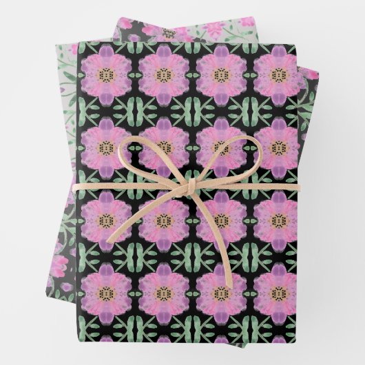 Drie prachtige coördinerende Design met roze Inpakpapier Vel (In situ)