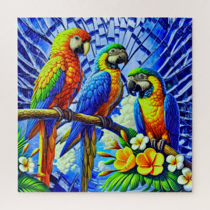 Drie prachtige papegaaien legpuzzel
