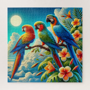 Drie prachtige papegaaien legpuzzel
