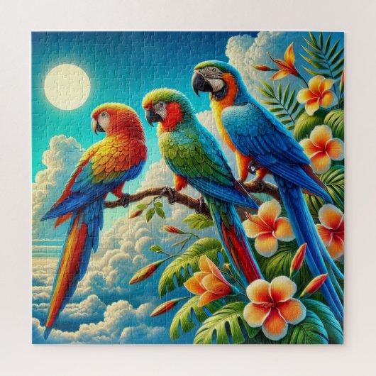Drie prachtige papegaaien legpuzzel (Verticaal)
