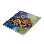 Drie prachtige schildpadden migreren in stormachti tegeltje (Zijkant)