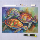 Drie prachtige schildpadden migreren in stormachti tissuepapier (Craft)