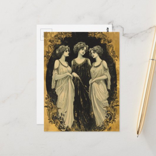 Drie prachtige vintage vrouwen briefkaart (Voorkant / Achterkant in situ)
