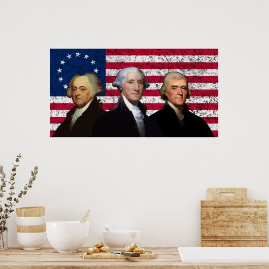 Drie Presidenten en de Amerikaanse vlag Poster (Keuken)