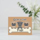 Drie pugs briefkaart (Staand voorkant)
