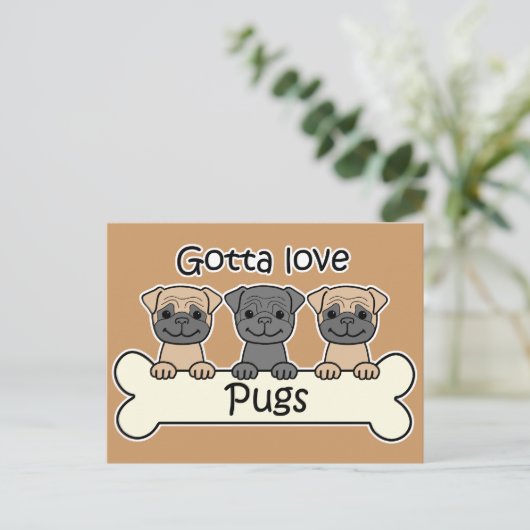Drie pugs briefkaart (Staand voorkant)