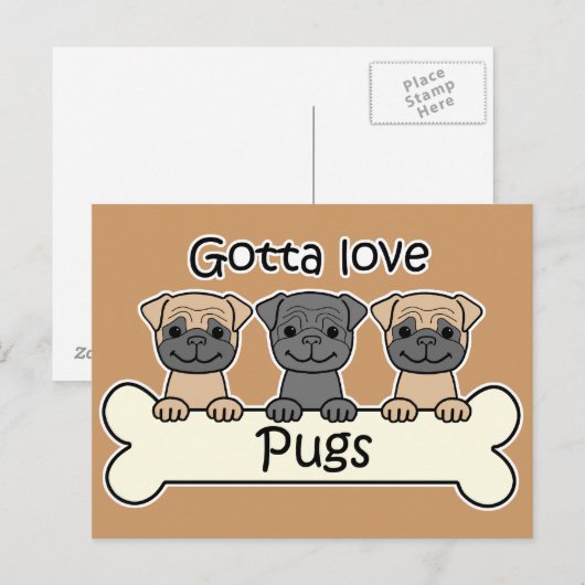 Drie pugs briefkaart (Voorkant / Achterkant)