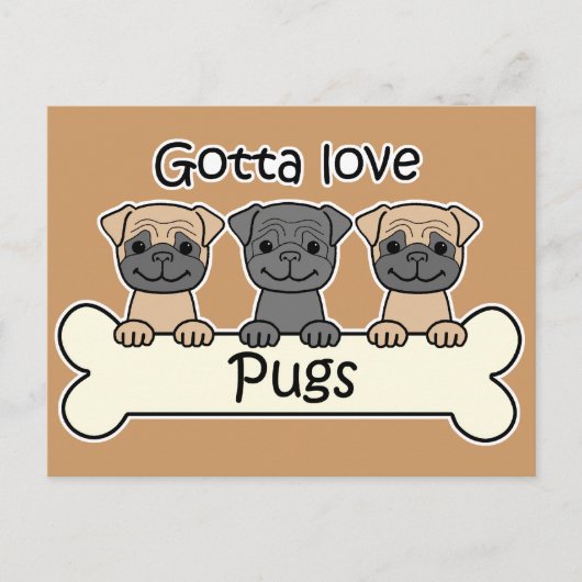 Drie pugs briefkaart (Voorkant)