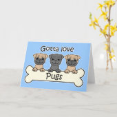 Drie pugs kaart (Gele Bloem)