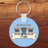 Drie pugs sleutelhanger (Voorkant)