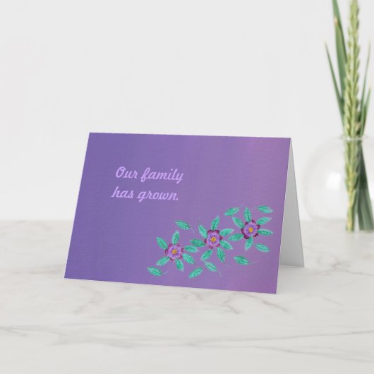 Drie Purple Flowers Adoption Aankondiging Kaarten (Voorkant)