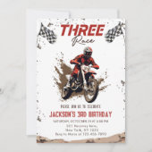 Drie Race Dirt Bike Adventure 3e Verjaardagsfeest Kaart (Voorkant)