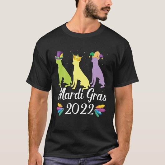 Drie Rat Terrier Dogs Mardi Gras Costume Dancing T-shirt (Voorkant)