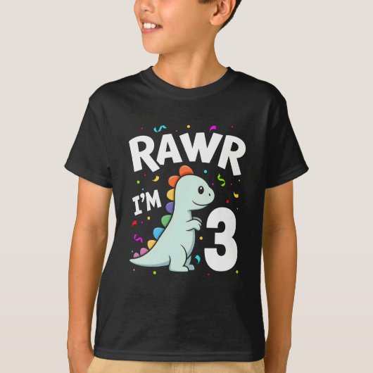 Drie Rawr Ik ben 3 jaar oud T-Rex dinosaurus 3e ge T-shirt (Voorkant)