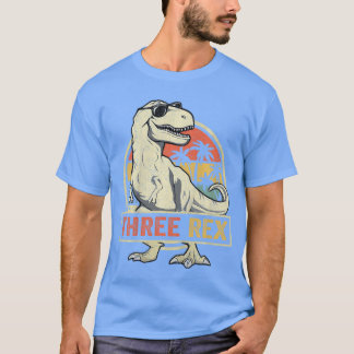 Drie Re 3e Verjaardag hird Dinosaur 3 Jaar oud ret T-shirt