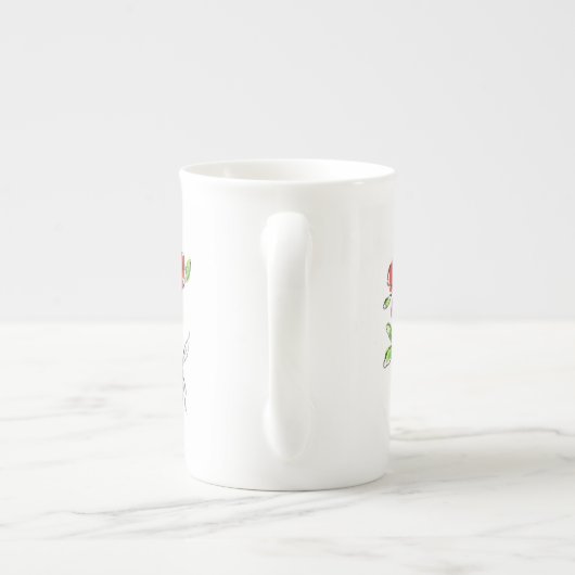 Drie Red Roses Bouquet | Bone China Mok (Achterkant)