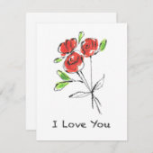 Drie Red Roses Bouquet "Ik hou van je" Kaart (Voorkant / Achterkant)