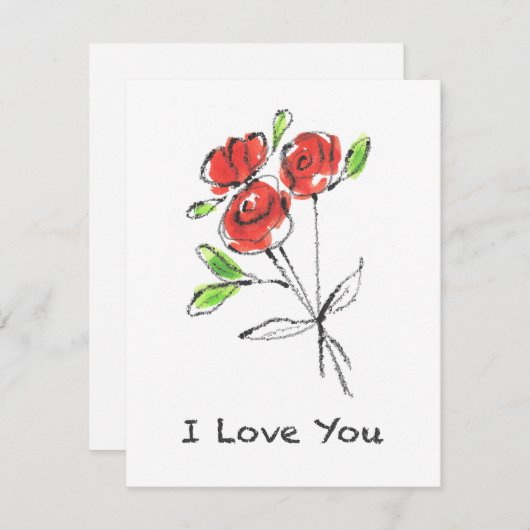 Drie Red Roses Bouquet "Ik hou van je" Kaart (Voorkant / Achterkant)