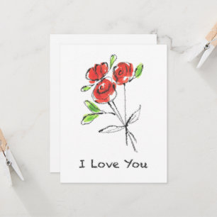 Drie Red Roses Bouquet "Ik hou van je" Kaart