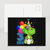 DRIE REX 3 Jaar Oud 3e Verjaardag Jongen Dino Briefkaart (Voorkant / Achterkant)