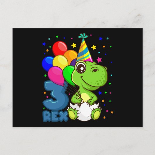 DRIE REX 3 Jaar Oud 3e Verjaardag Jongen Dino Briefkaart (Voorkant)