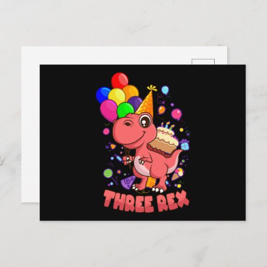 DRIE REX 3 jaar oud meisje Dino Briefkaart (Voorkant / Achterkant)