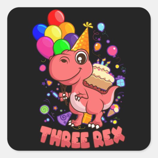 DRIE REX 3 jaar oud meisje Dino Vierkante Sticker (Voorkant)