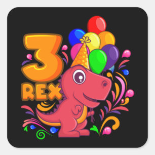 DRIE REX 3 jaar oud meisje Dino Vierkante Sticker