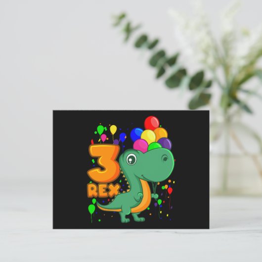 DRIE REX 3 Jaar Oude 3e Verjaardag Jongen Dino Briefkaart (Staand voorkant)