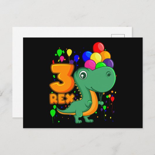 DRIE REX 3 Jaar Oude 3e Verjaardag Jongen Dino Briefkaart (Voorkant / Achterkant)