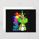 DRIE REX 3 Jaar Oude 3e Verjaardag Jongen Dino Briefkaart (Voorkant / Achterkant)