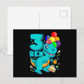 DRIE REX 3 Jaar Oude 3e Verjaardag Jongen Dino Briefkaart (Voorkant / Achterkant)