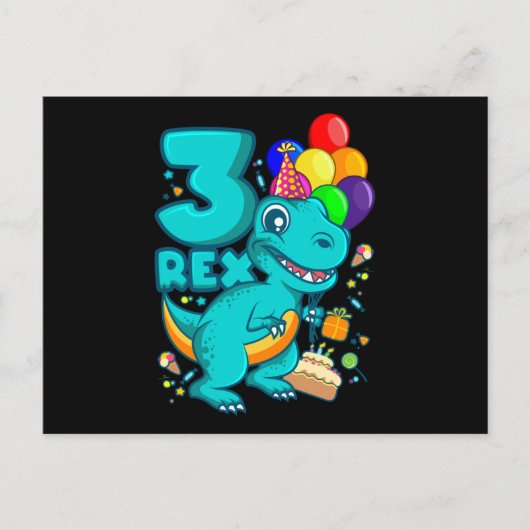 DRIE REX 3 Jaar Oude 3e Verjaardag Jongen Dino Briefkaart (Voorkant)