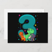 DRIE REX 3 Jaar Oude 3e Verjaardag Kinderen Dino Briefkaart (Voorkant / Achterkant)