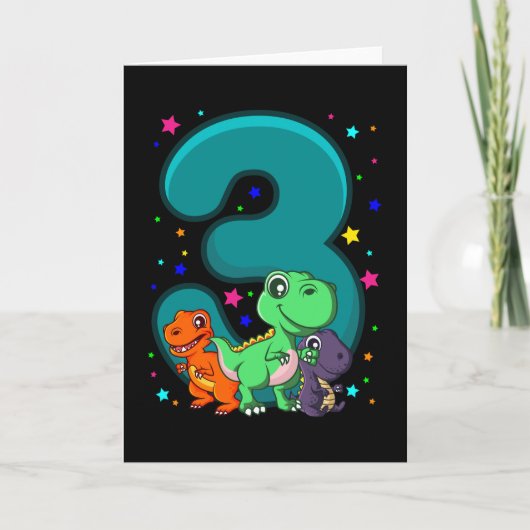 DRIE REX 3 jaar oude Dino op 3e verjaardag Kinder Kaart (Voorkant)