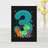 DRIE REX 3 jaar oude Dino op 3e verjaardag Kinder Kaart (Gele Bloem)