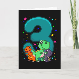 DRIE REX 3 jaar oude Dino op 3e verjaardag Kinder Kaart