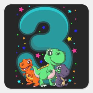 DRIE REX 3 jaar oude Kinderen Dino Vierkante Sticker