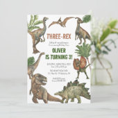 Drie-Rex 3 Jaar Verjaardag Dinosaurussen uitnodigi Save The Date (Staand voorkant)
