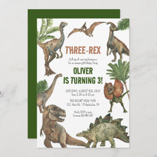 Drie-Rex 3 Jaar Verjaardag Dinosaurussen uitnodigi Save The Date
