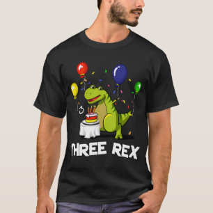 Drie Rex 3de Verjaardagsfeestje Cartoon T-Rex Dino T-shirt
