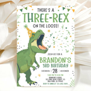 Drie Rex 3e Dinosaurus Verjaardagsuitnodiging Kaart