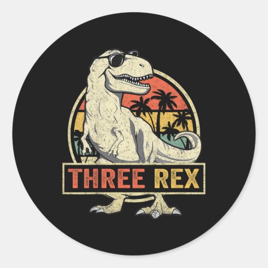 Drie Rex 3e verjaardag shirt derde dinosaurus 3 ja Ronde Sticker (Voorkant)